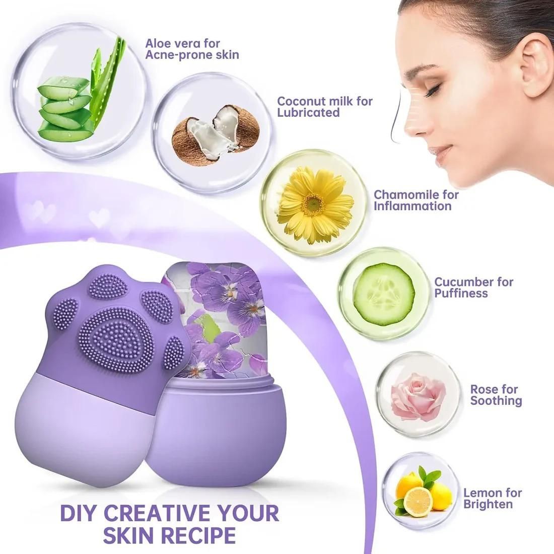 Paw Shaped Ice Roller for Face with Scrubber - Glowing Skin & Puffy Eyes