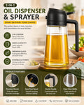 Glass Oil Sprayer and Dispenser Bottle, 500ml Capacity, 2-in-1 Design with Premium Nozzle for Cooking, Black